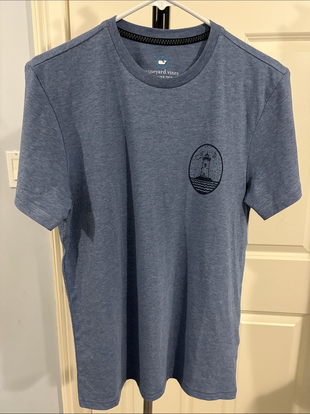 Vineyard Vines Blue Heather Short-Sleeve Crewneck with Lighthouse Logo